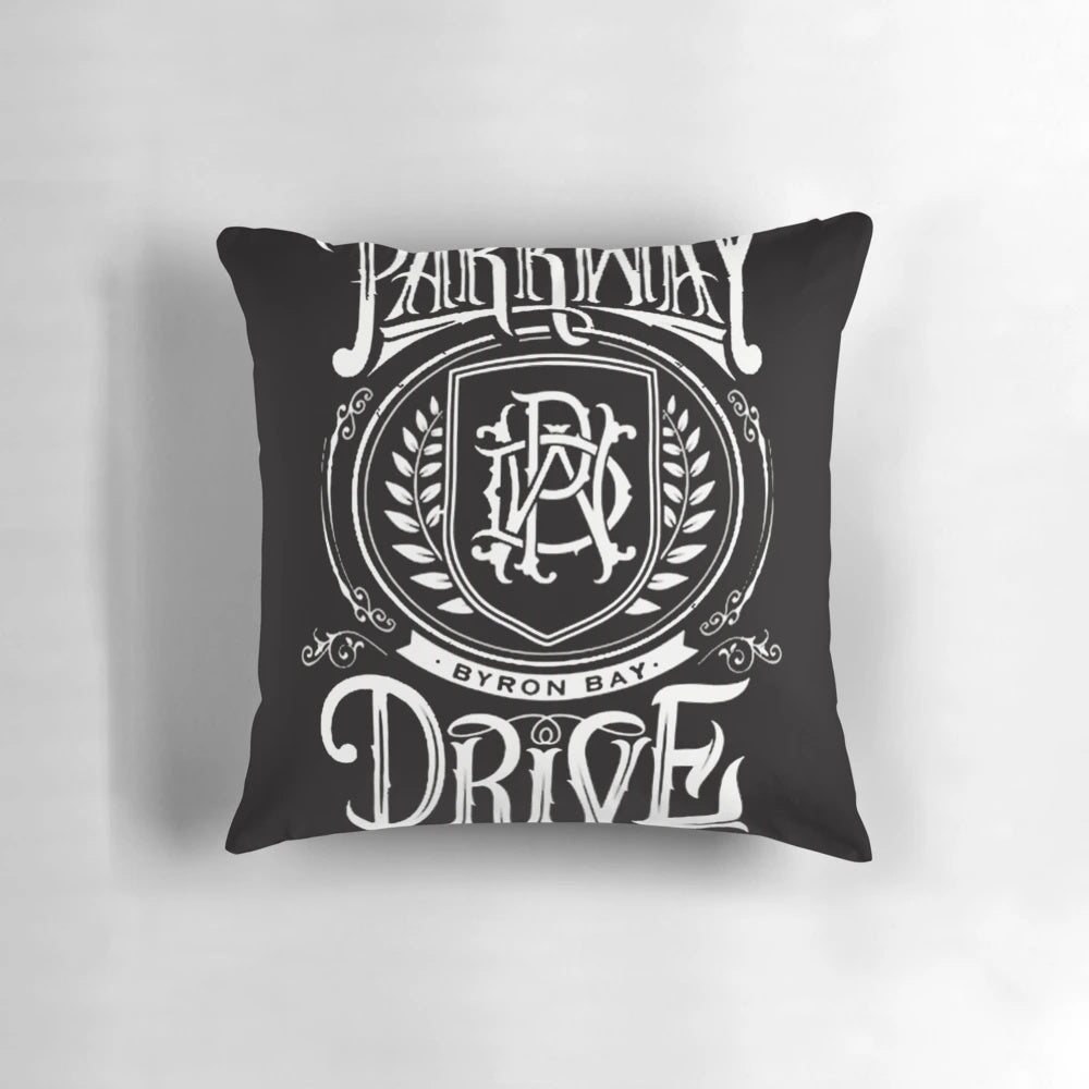 Parkway Drive band inspired throw pillow with retro 70s progressive rock design