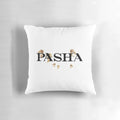 Pashanim logo printed on a soft, plush decorative pillow