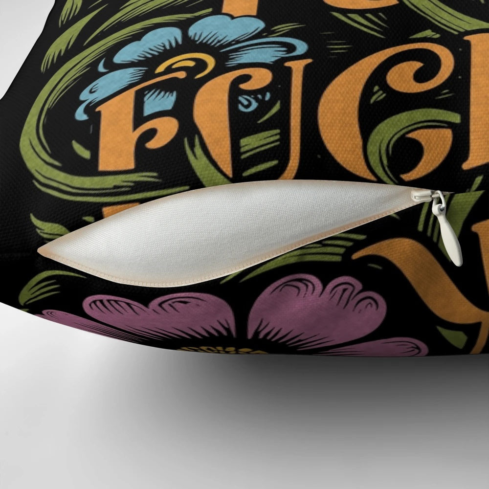 Passionate floral pillow with emotive words and designs