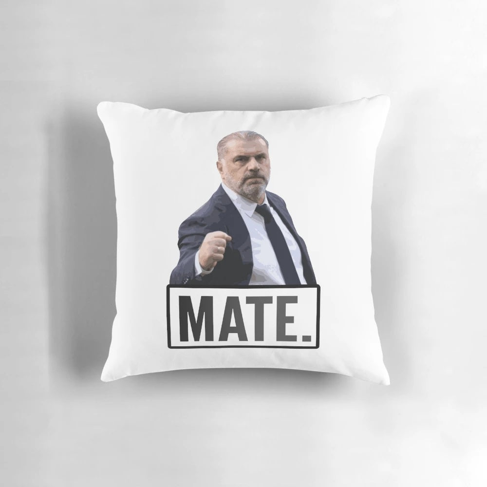 Decorative pillow featuring the likeness of Ange Postecoglou, a beloved figure in Australian and international football.