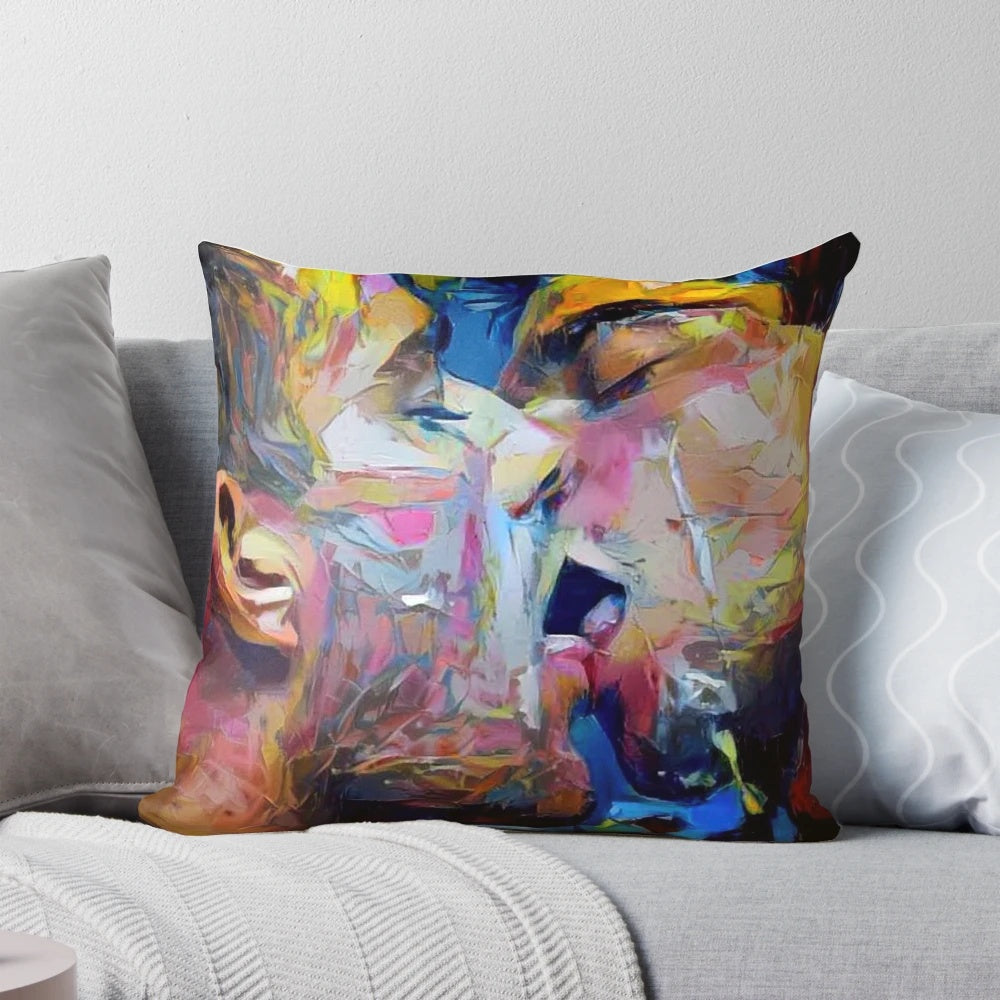 A sensual pillow featuring a captivating gay embrace, ideal for décor or gift-giving.