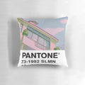 Soft pink and blue Pantone-inspired anime-style pillow with a retro vaporwave aesthetic.
