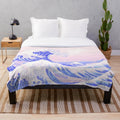 Pastel aesthetic Great Wave Kanagawa inspired kawaii plush blanket