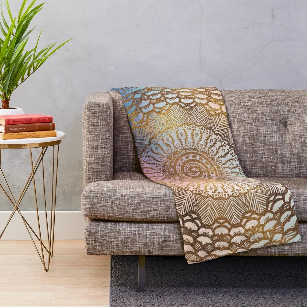 Pastel and gold mandala plush blanket with reiki choku rei symbol