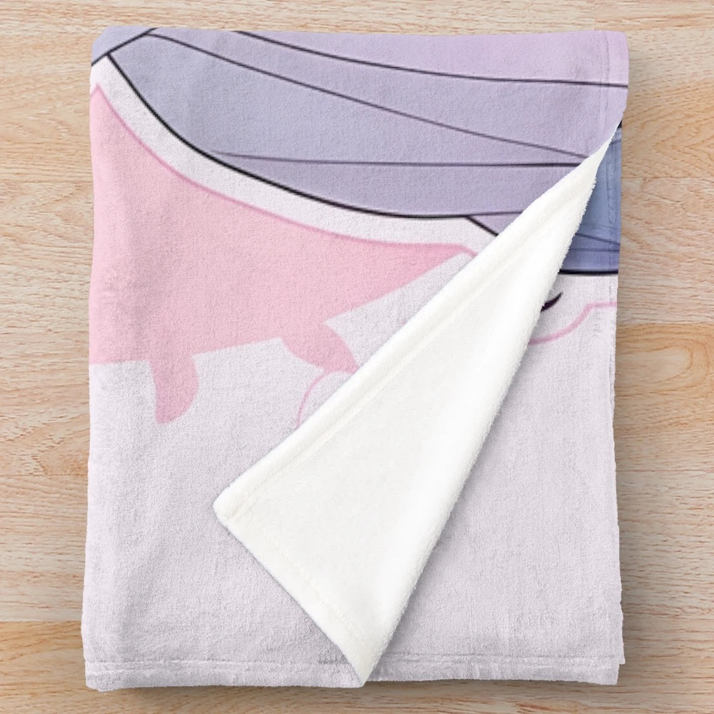 Pastel anime-inspired plush blanket with cute cartoon character design