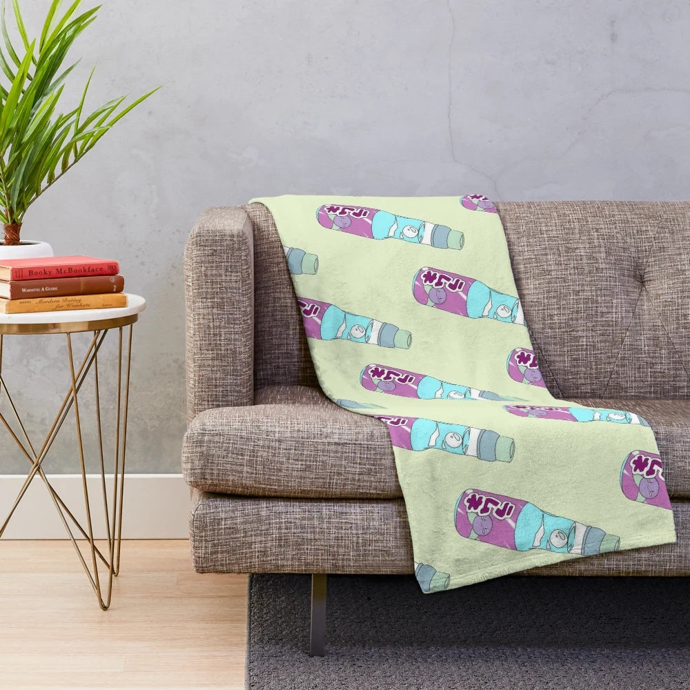 Kawaii blueberry soda themed plush blanket in soft pastel colors