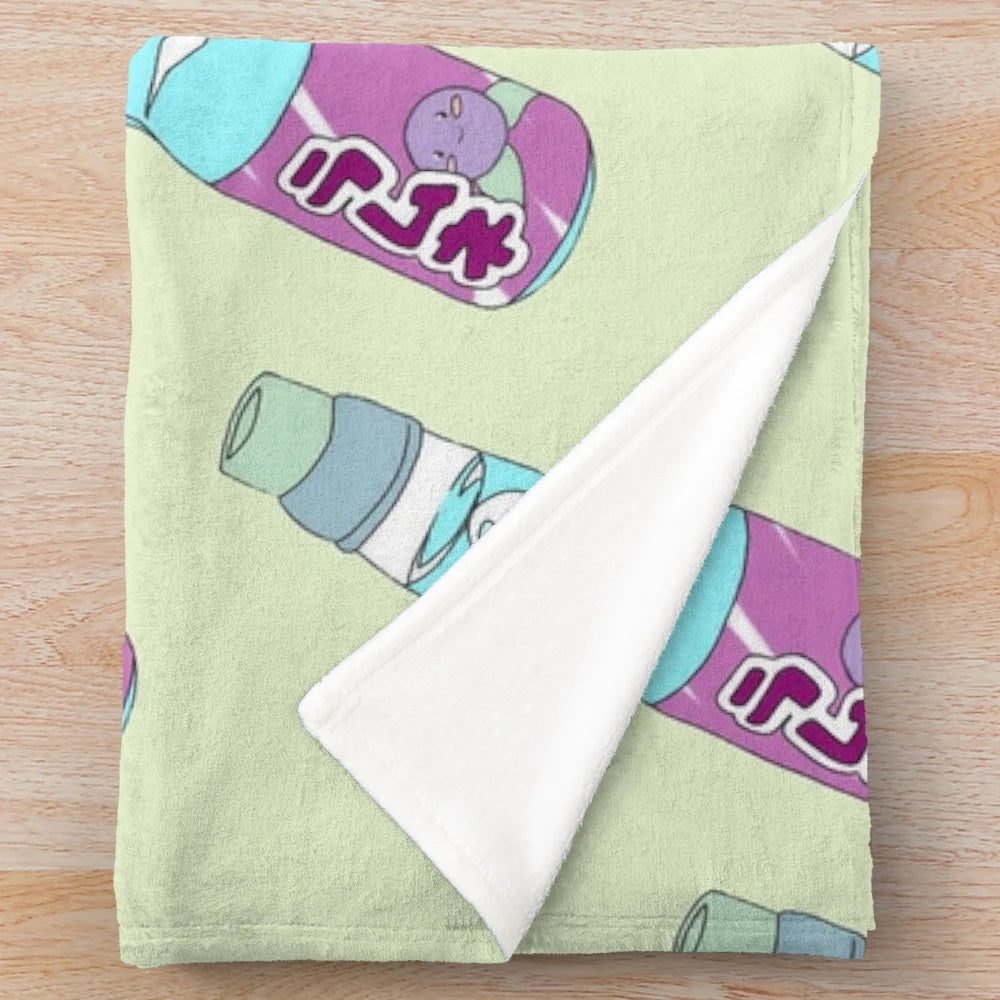 Kawaii blueberry soda themed plush blanket in soft pastel colors