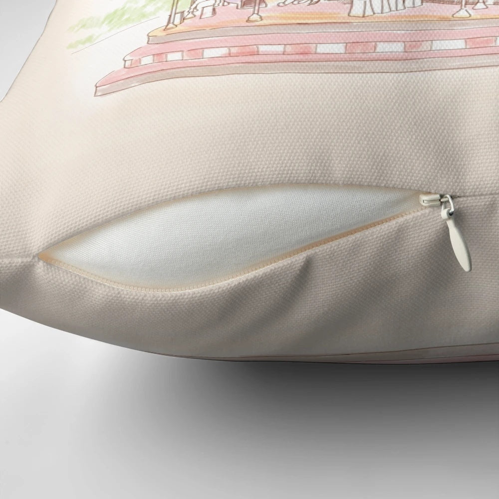 Pastel carousel-themed decorative pillow with watercolor design and soft, plush fabric