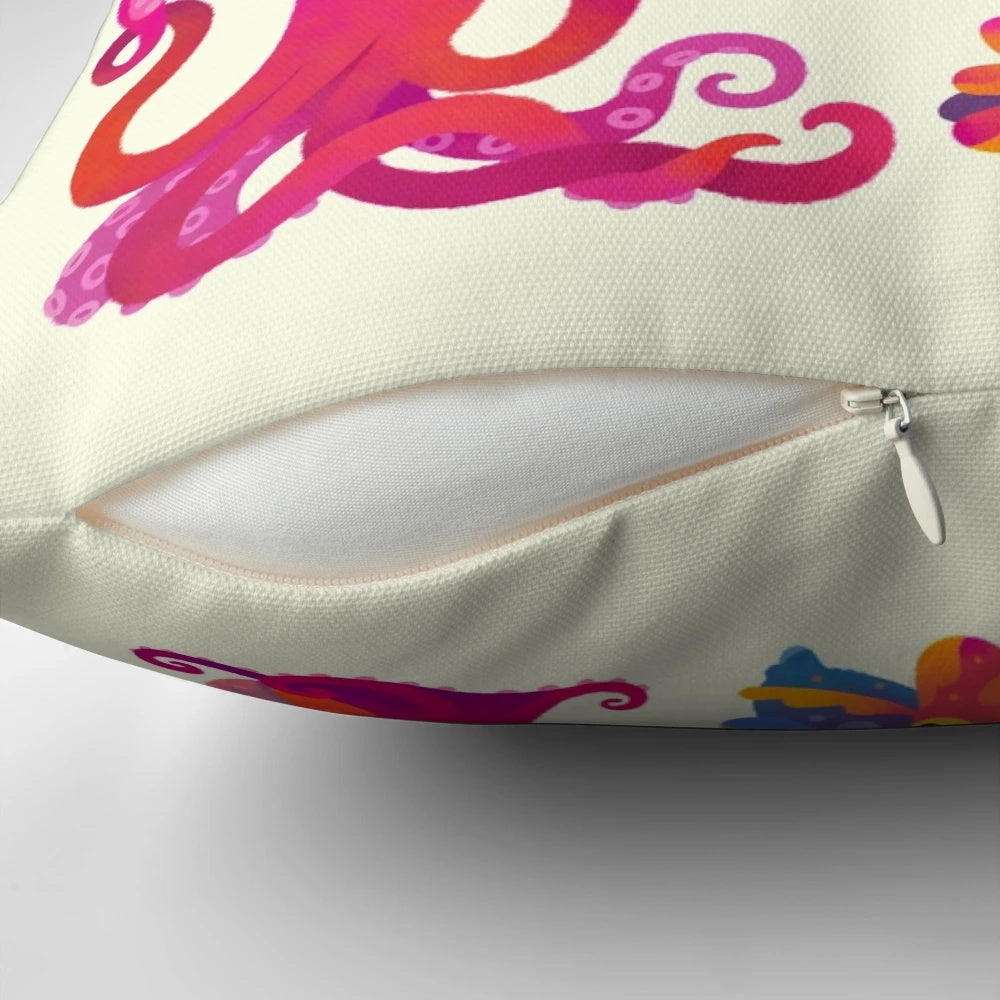 Pastel-colored pillow featuring a whimsical cephalopod design, perfect for adding a touch of marine life to your home.