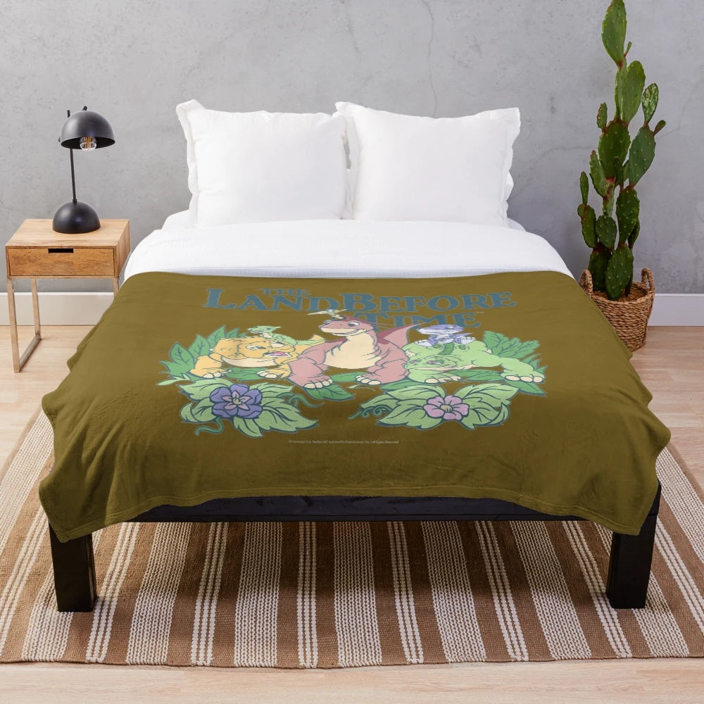 Pastel Dinosaur Plush Blanket - Cozy Land Before Time Inspired Bedding