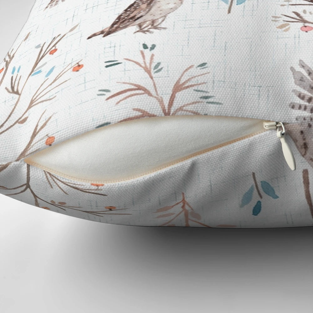 Pastel forest design with owls and other woodland animals