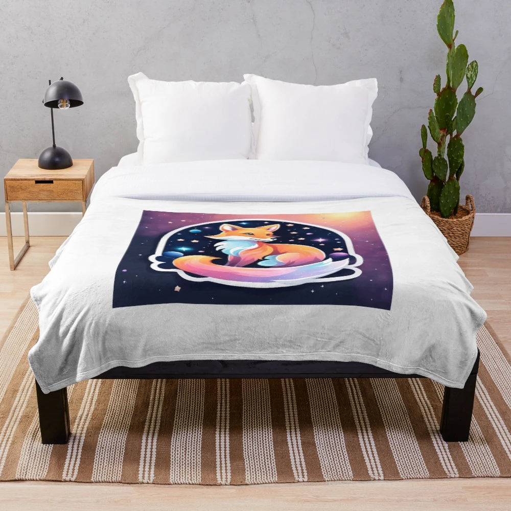 Pastel galaxy fox design on a plush, soft blanket