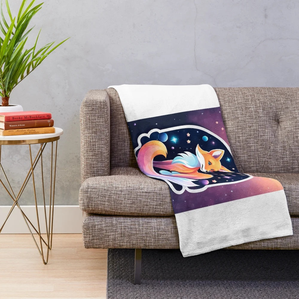 Pastel galaxy fox design on a plush, soft blanket