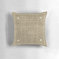 Pastel gold decorative throw pillow featuring a classic Greek key meander pattern, a timeless geometric design from ancient Greece.