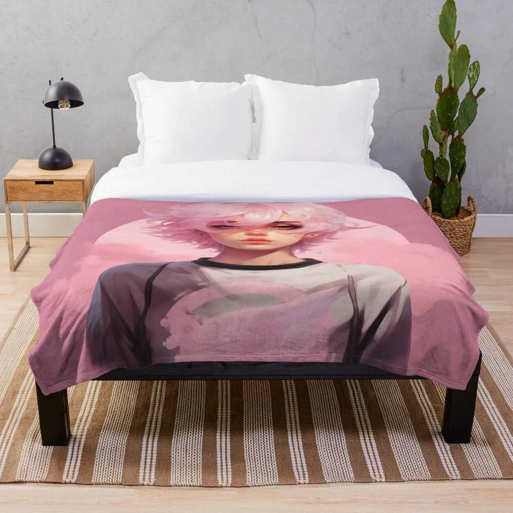 Pastel goth plush blanket featuring an anime-inspired character