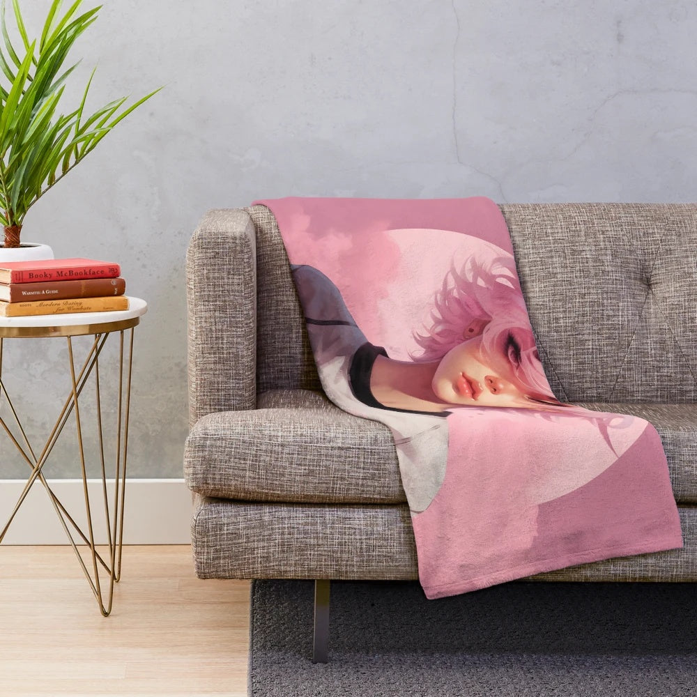 Pastel goth plush blanket featuring an anime-inspired character