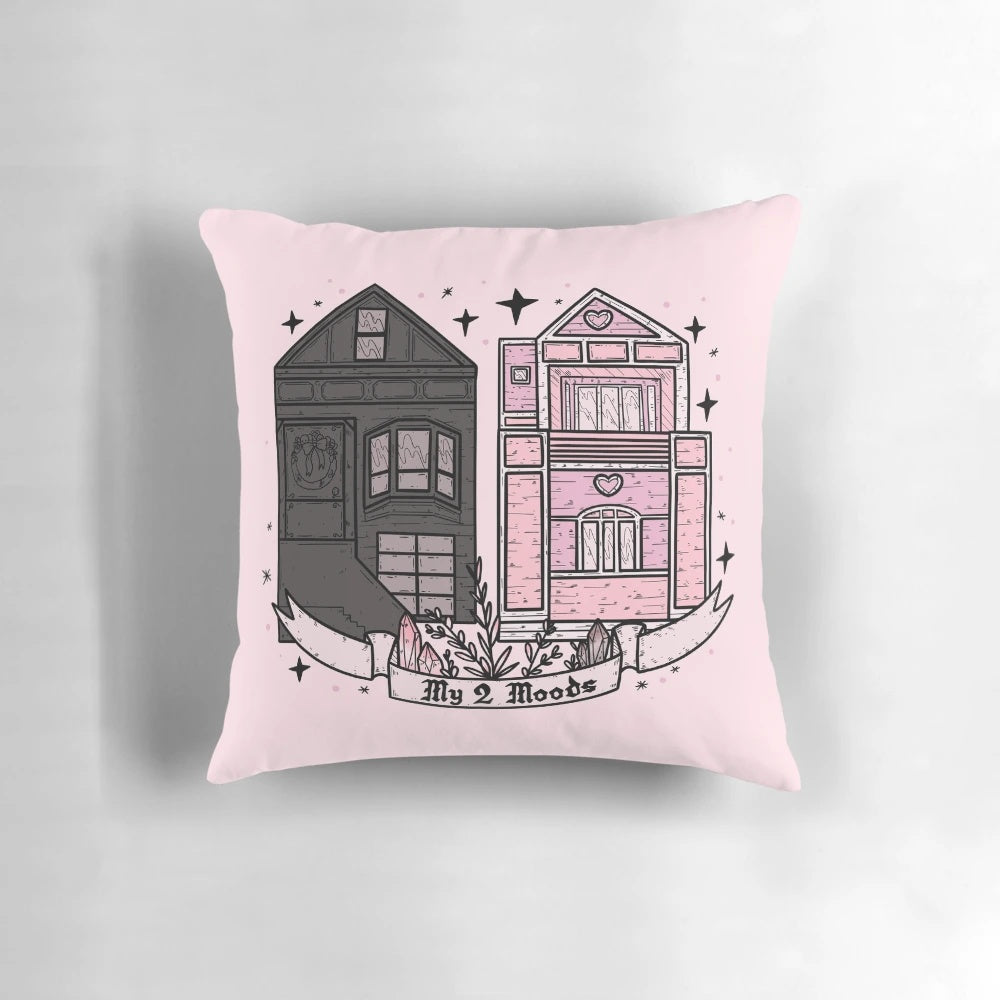 Pastel goth pillow featuring a reversible design with a creepy cute and witchy aesthetic