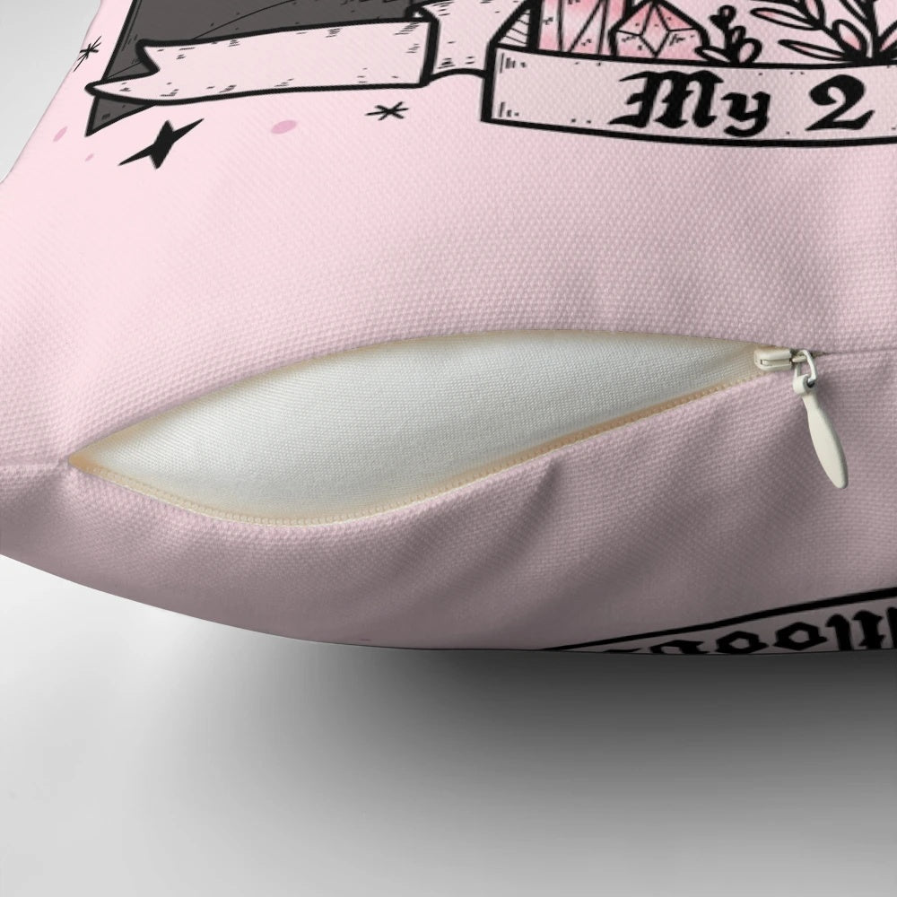 Pastel goth pillow featuring a reversible design with a creepy cute and witchy aesthetic