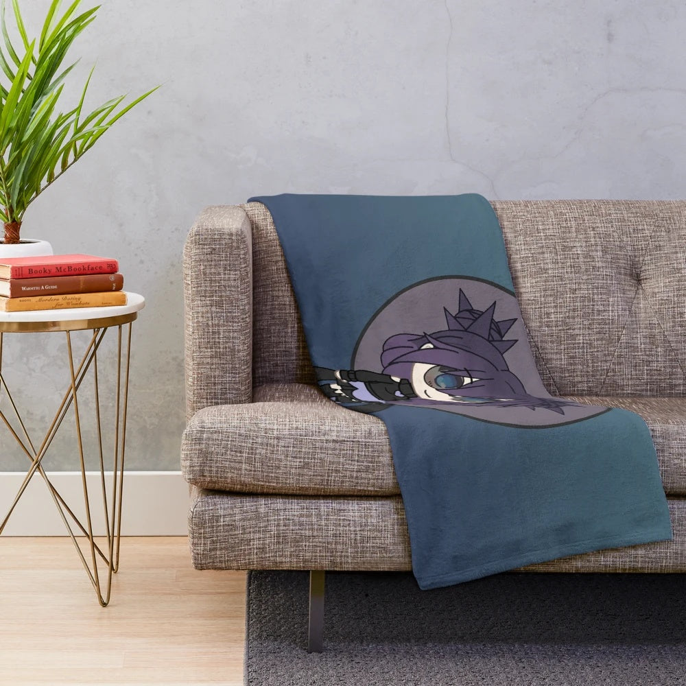 Pastel goth plush blanket featuring a cute chibi girl anime character