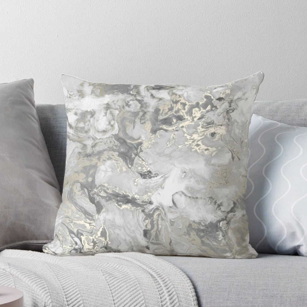 Pastel blue and gold marble pattern decorative pillow