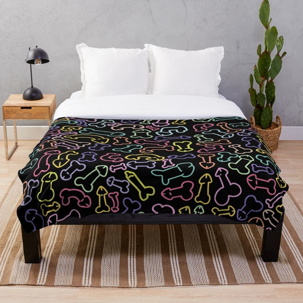 Pastel pattern plush blanket with a funny, risque penis design