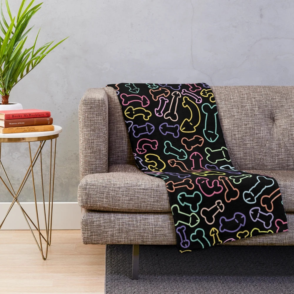 Pastel pattern plush blanket with a funny, risque penis design