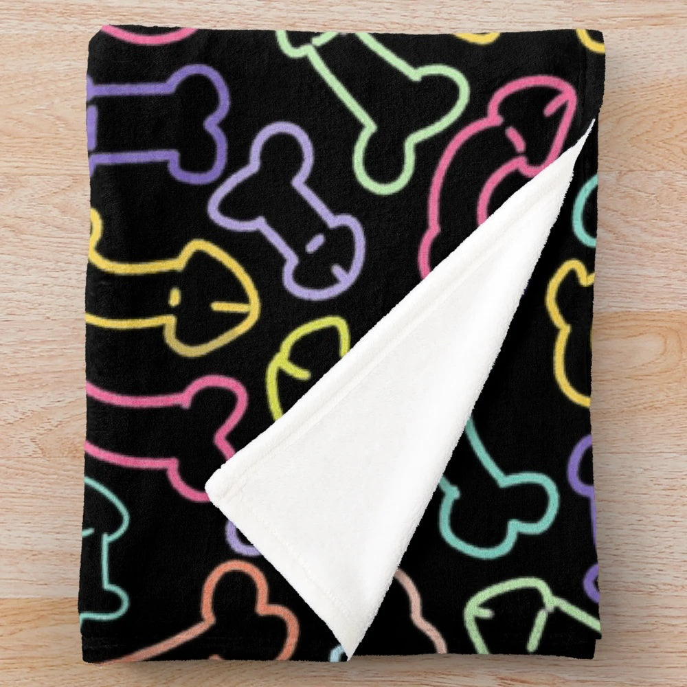 Pastel pattern plush blanket with a funny, risque penis design