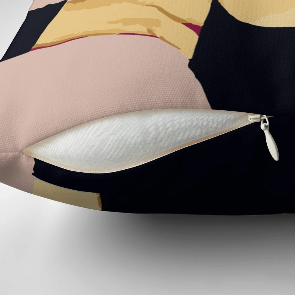 Pastel pink pillow with Audrey Hepburn-inspired design