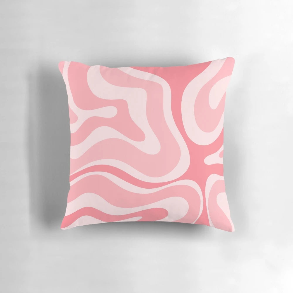 Pastel pink and blush modern retro abstract liquid swirl design throw pillow