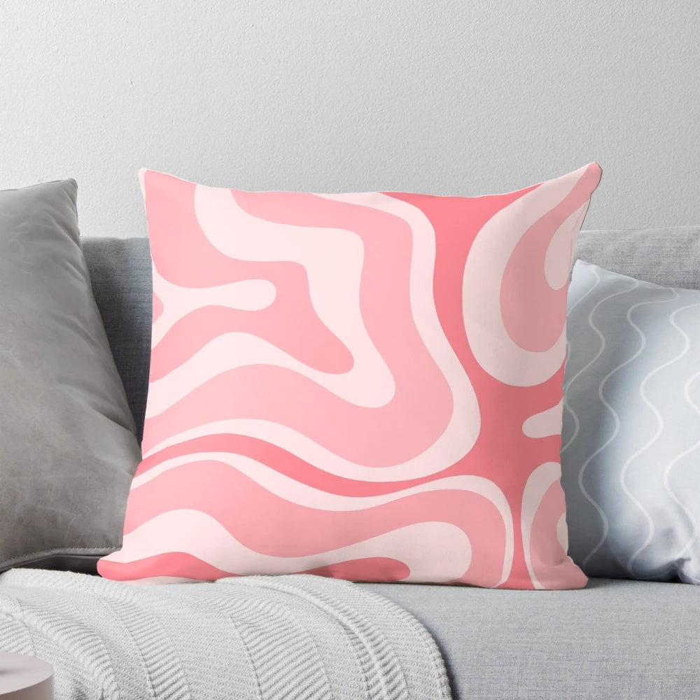 Pastel pink and blush modern retro abstract liquid swirl design throw pillow