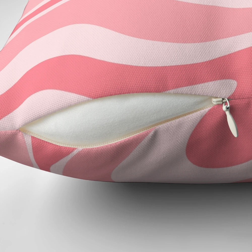 Pastel pink and blush modern retro abstract liquid swirl design throw pillow