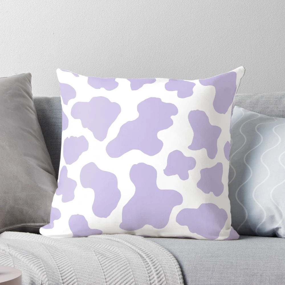 Pastel purple cow print aesthetic pattern decorative throw pillow