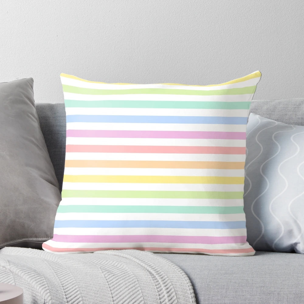 Pastel rainbow stripes decorative pillow, a colorful striped accent pillow for the home