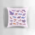 A cozy and colorful pastel shark-themed throw pillow, perfect for adding a touch of marine life to your home decor.