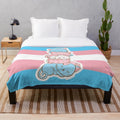 Pastel transgender pride plush blanket with adorable kawaii cats