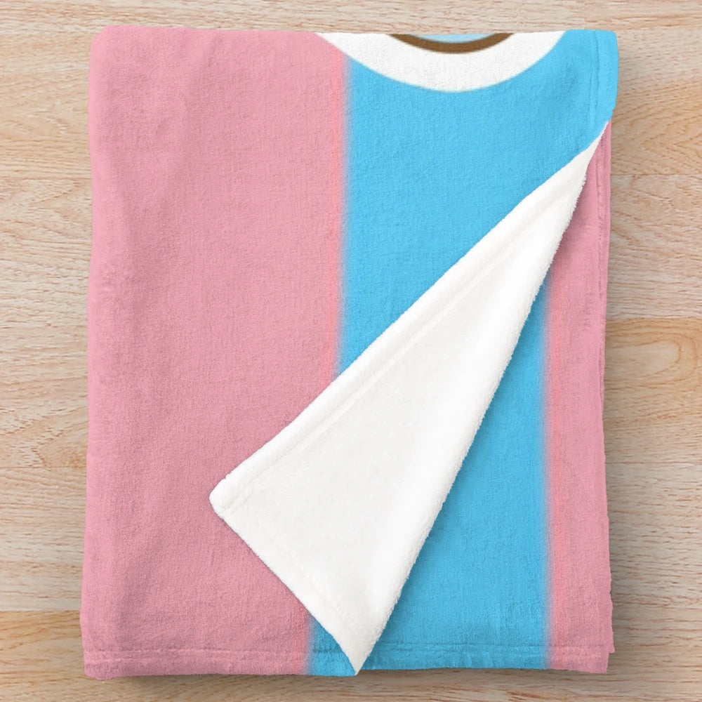 Pastel transgender pride plush blanket with adorable kawaii cats