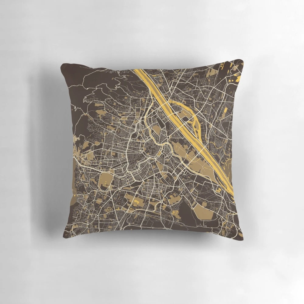 Decorative throw pillow featuring a pastel-colored map of Vienna, Austria