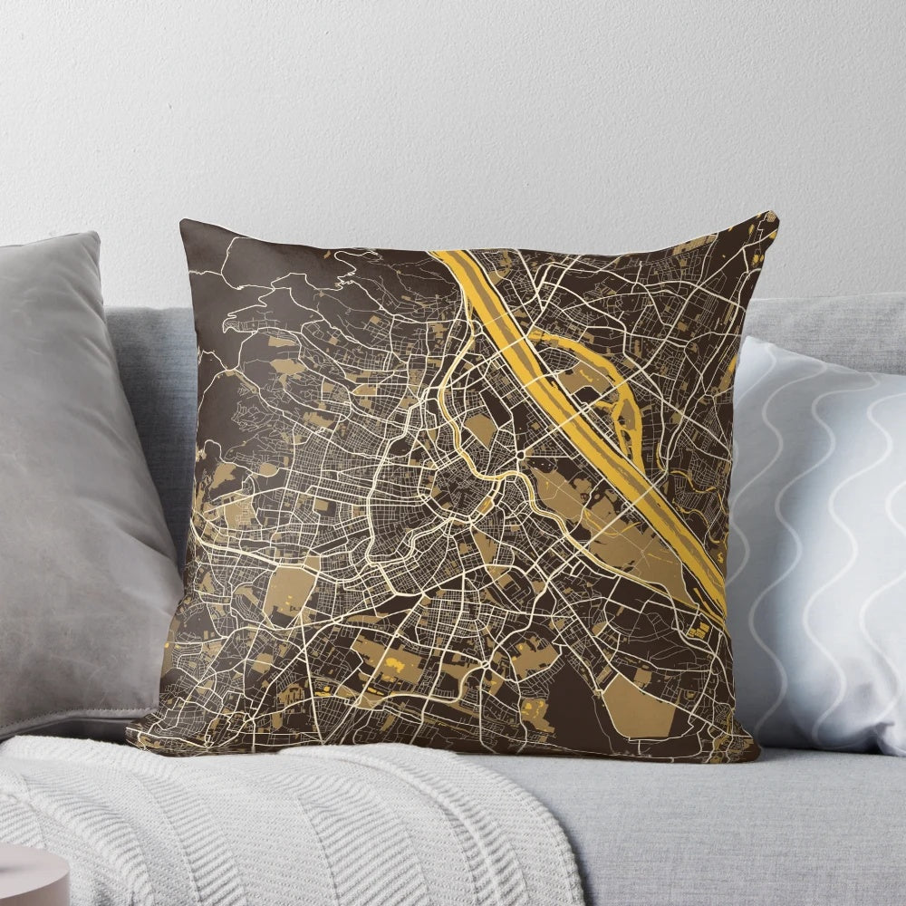 Decorative throw pillow featuring a pastel-colored map of Vienna, Austria