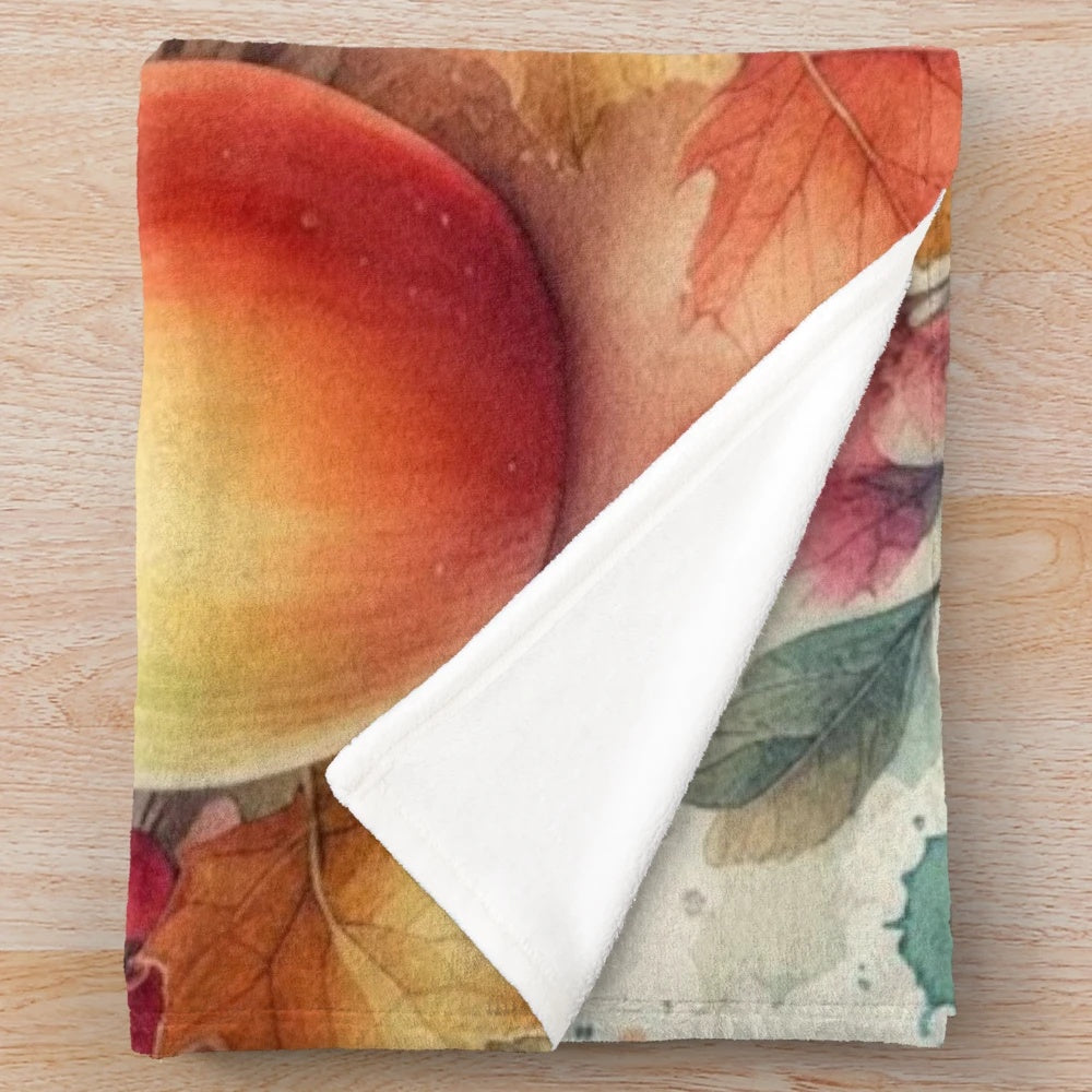 Plush blanket with a pastel watercolor painting of fall apples