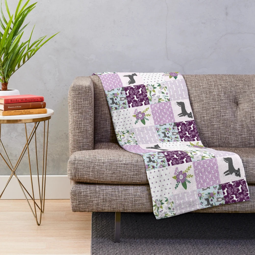 Pitbull dog patchwork plush blanket with cute dog pattern