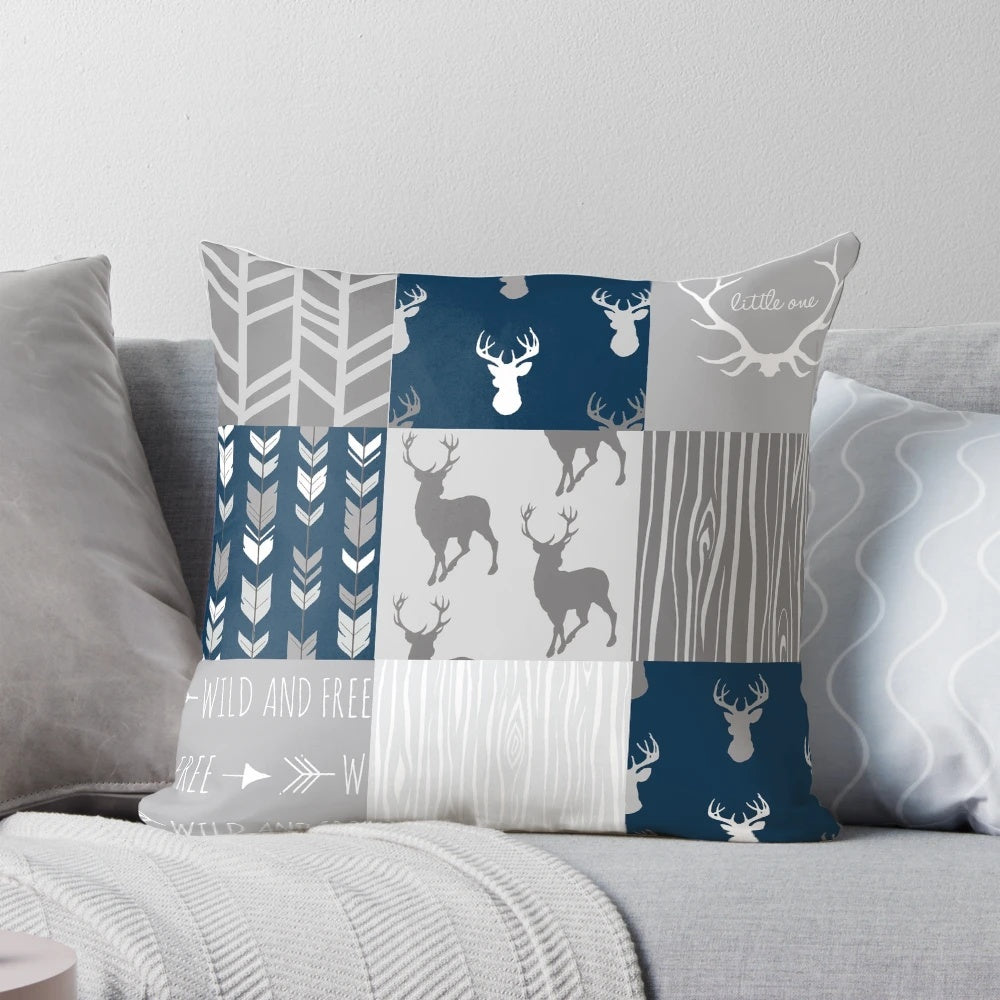 Patchwork Woodland Navy and Grey Decorative Pillow for Nursery or Boys' Room
