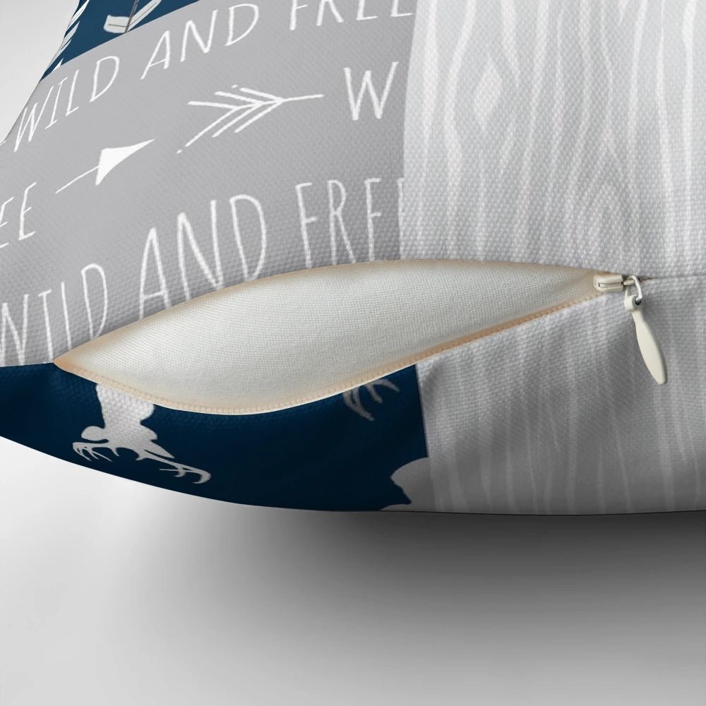 Patchwork Woodland Navy and Grey Decorative Pillow for Nursery or Boys' Room