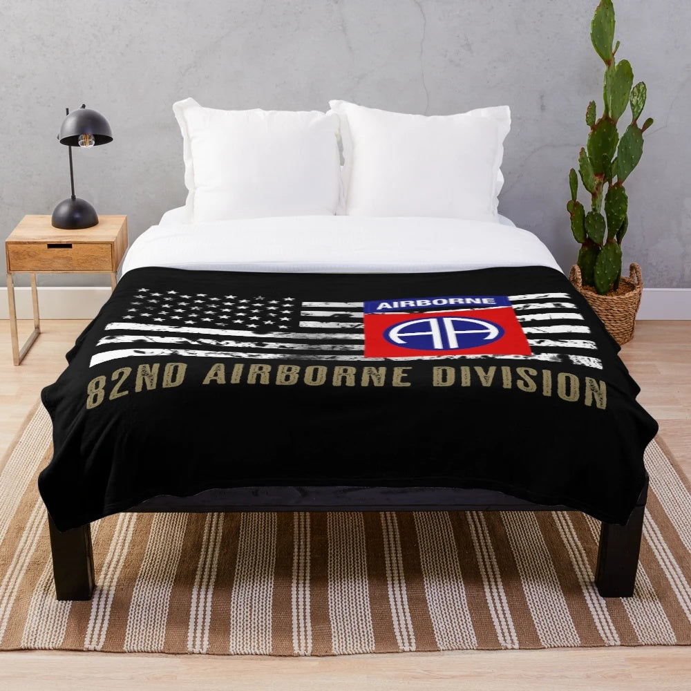 82nd Airborne Division inspired distressed American flag plush blanket