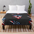 Plush blanket with American flag and graffiti-style design
