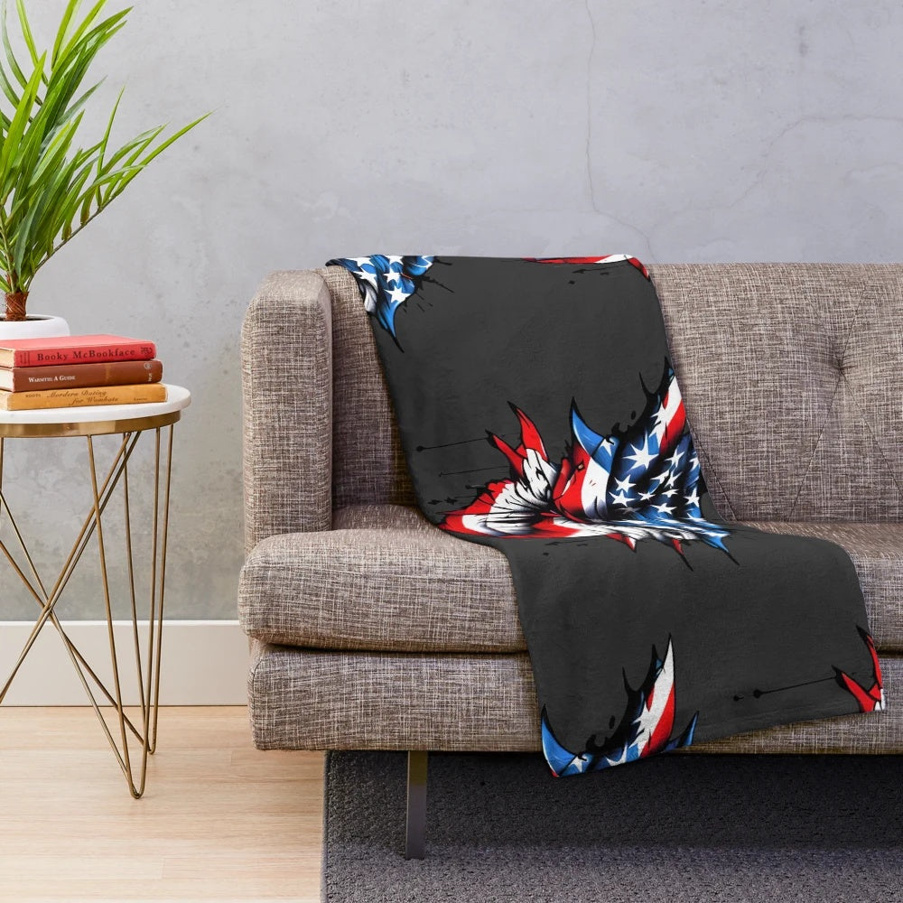 Plush blanket with American flag and graffiti-style design