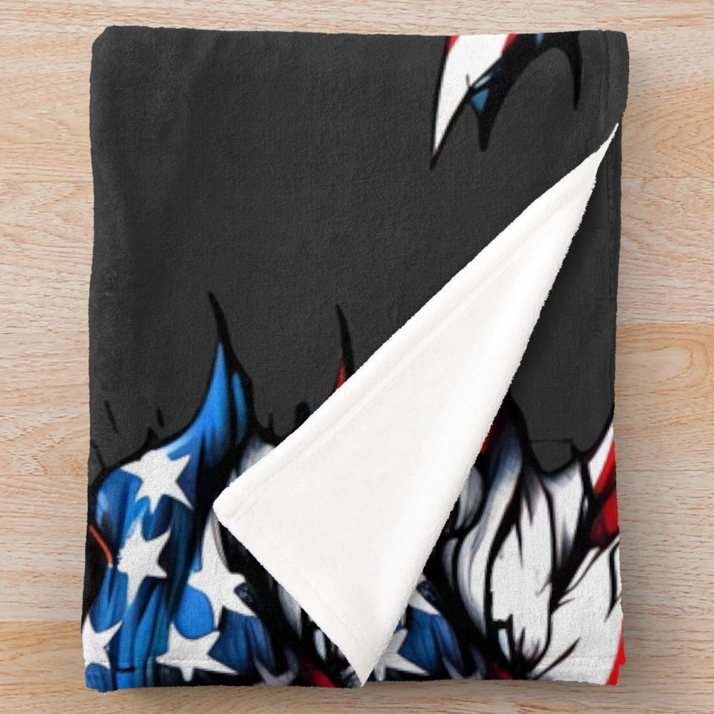 Plush blanket with American flag and graffiti-style design