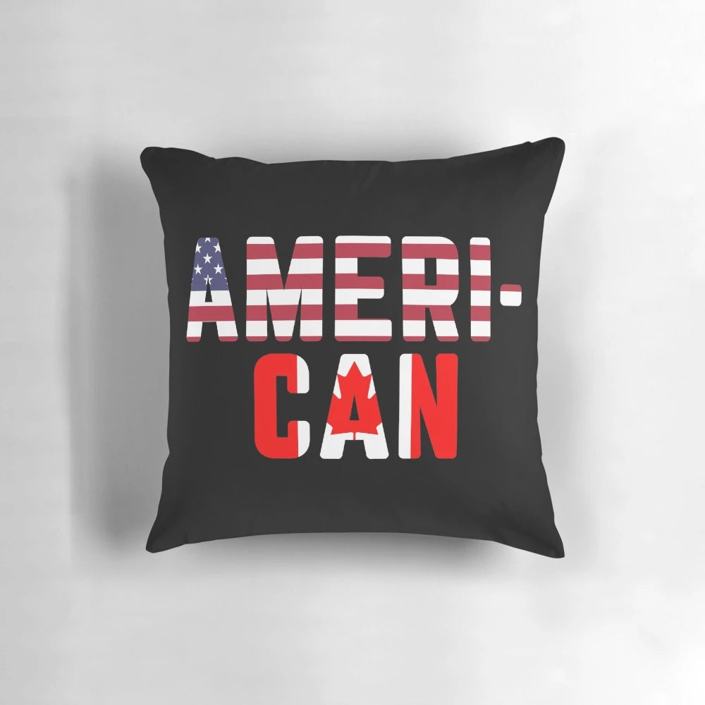 Patriotic American Canadian flag pillow featuring the USA and Canada flags for patriotic pride on holidays like 4th of July, Canada Day, Memorial Day, and more.
