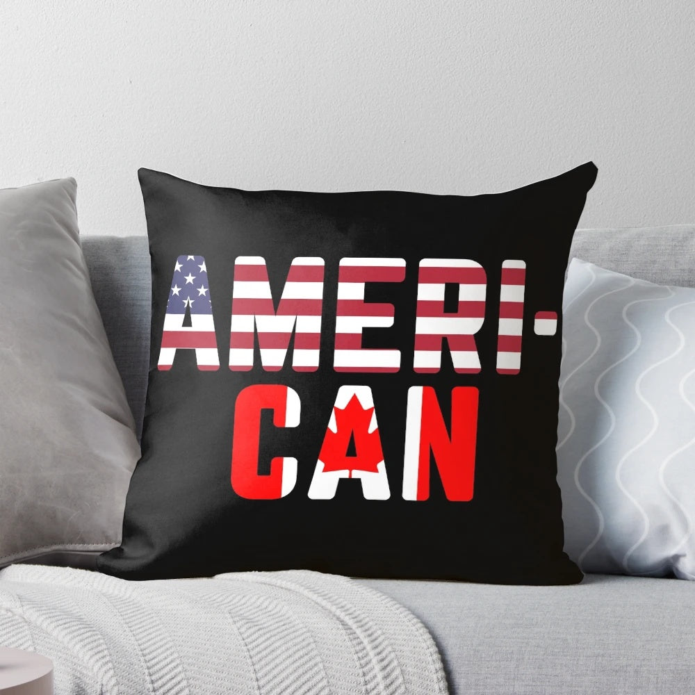 Patriotic American Canadian flag pillow featuring the USA and Canada flags for patriotic pride on holidays like 4th of July, Canada Day, Memorial Day, and more.