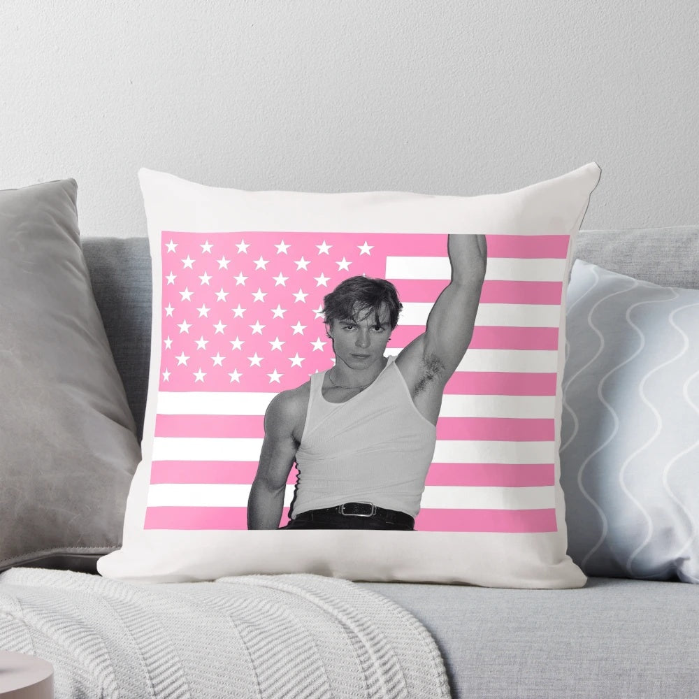 Vibrant American flag-themed pillow featuring the artwork of Nicholas Chavez