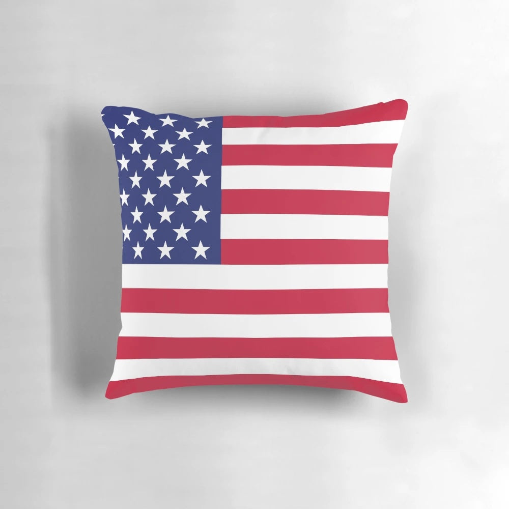 Soft, plush American flag pillow with stars and stripes design for indoor home or office decoration